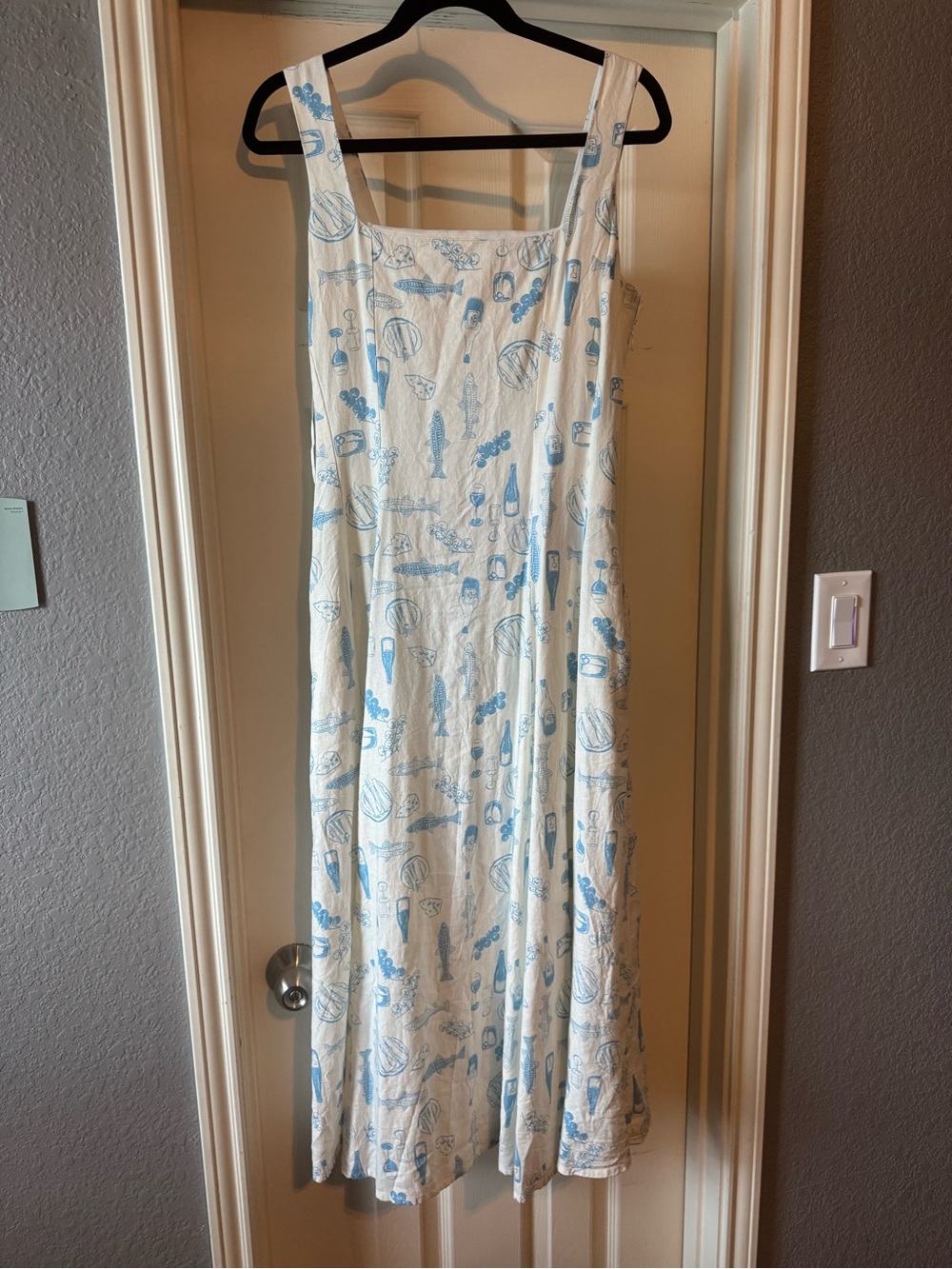 White & Light Blue Printed Maxi Dress